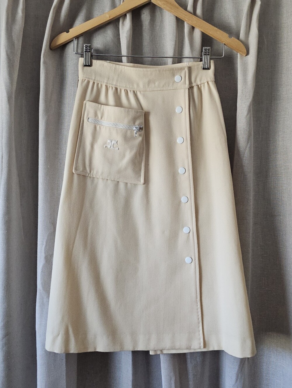 Vintage Courrèges Paris Snap-Front Utility Skirt – 1970s Made in France